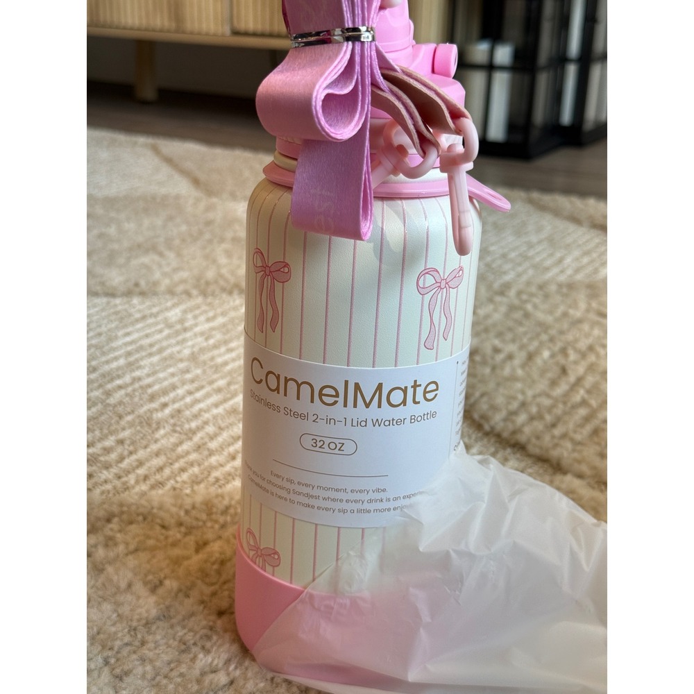 Sandjest CamelMate‎ 32 oz Stainless Steel Water Bottle Pink Bow Coquette Tumbler